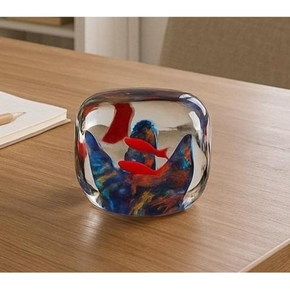 Vintage Art Glass Paperweight Red Fish Aquarium Coastal Decor